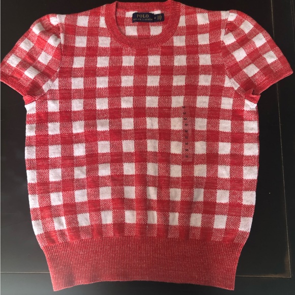 HP..🥳 POLO Ralph Lauren Linen Blend Gingham Knit Top - Picture 10 of 11